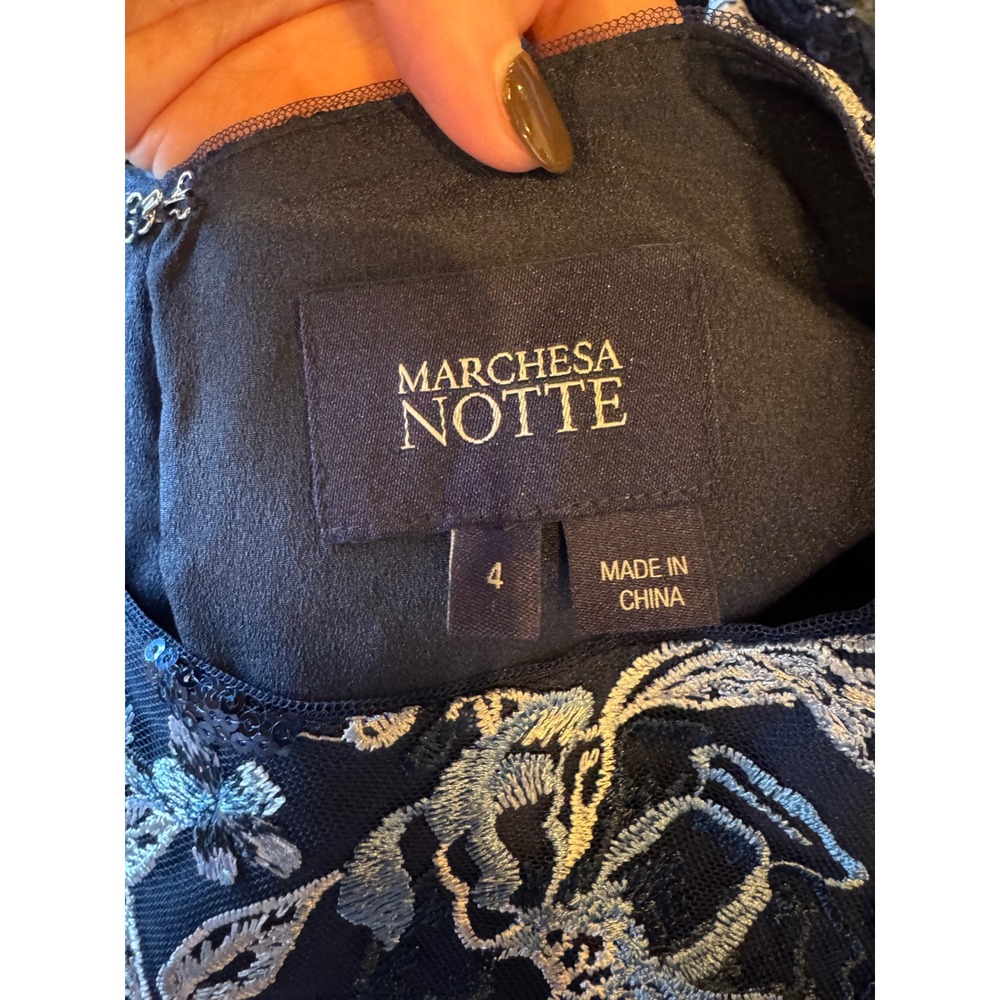Marchesa Notte Dress Women‎ 4 Blue Silver Embellished Boatneck Cocktail Mini - Picture 11 of 14